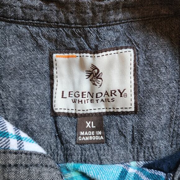 Legendary Whitetails Flannel Shirt Womens Size XL Blue Plaid Long Sleeve Button - Picture 9 of 11